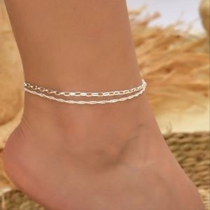 3 for $18 Silvertone Double Layer Chain Anklet NWT